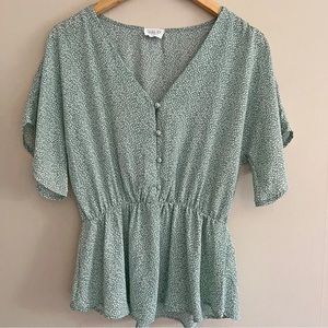 SIENNA SKY Green & White Dressy Women's Shirt